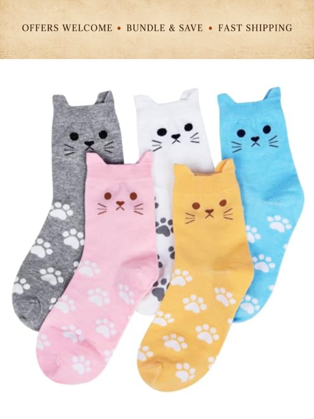 5 Pairs Womens Cotton Crew Socks Animal Cat Dog Funny Casual